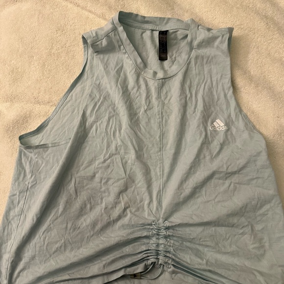 Adidas Green Muscle Tee Crop Top with Ruched Detail - Picture 1 of 2